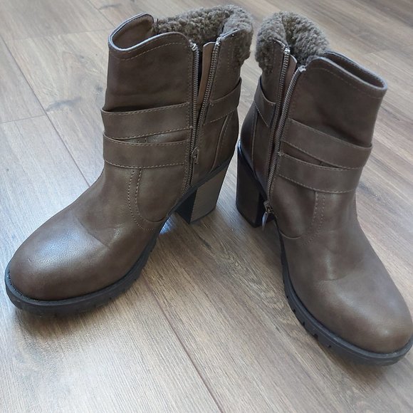 Leatherette Shearling Buckled Chunky Heel Bootie - Picture 4 of 7